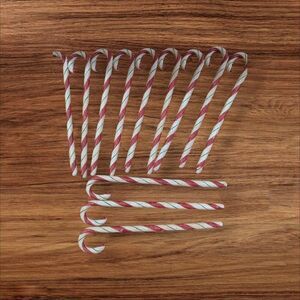 Rustic Wooden Candy Cane Christmas Decorations 12-Piece Set Striped Red & White